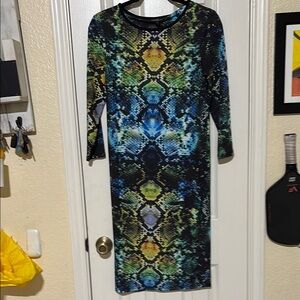 Topshop Multicolor Snake Print Bodycon Long Sleeve Dress